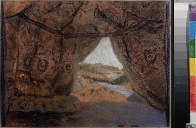 Forberedende scene til operaen La Pskovitaine (Jomfruen fra Pskov) af Nicholas (Nikolai) Rimsky Korsakov (1844-1908). Værk af Nicholas Roerich (1874-1947), pastel på pap af Nicholas Roerich