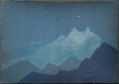 Himalaya, månebeskinnede bjerge, skitse, 1933 af Nicholas Roerich