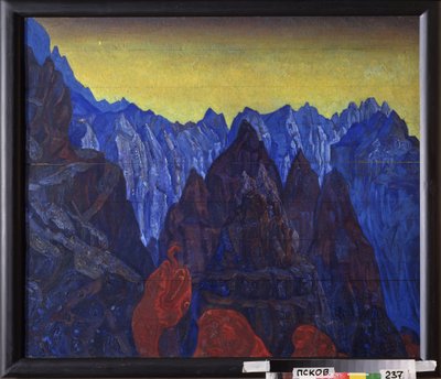 Slangens skrig. (Tibets bjerglandskab). Maleri af Nicholas Roerich (1874-1947), tempera på træ af Nicholas Roerich