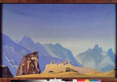 Gesar Khans sværd (eller kong Gesar af Ling, mongolsk og tibetansk helt). (Klippegrav på toppen af ​​Himalayas kæde). Værk af Nicolas (Nicholas) Roerich (1874-1947) tempera på lærred af Nicholas Roerich