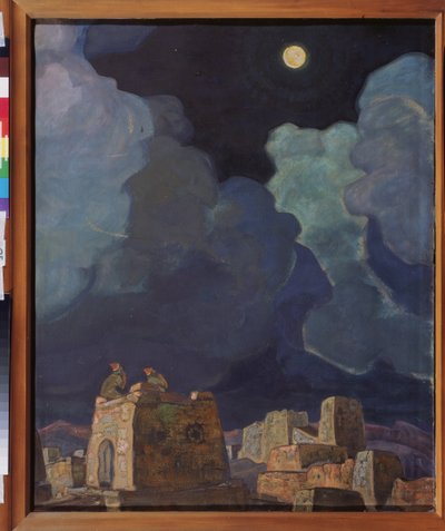 Macheski (Hviderusland). Måne mennesker. Værk af Nicholas Roerich (1874-1947), tempera og olie på pap af Nicholas Roerich