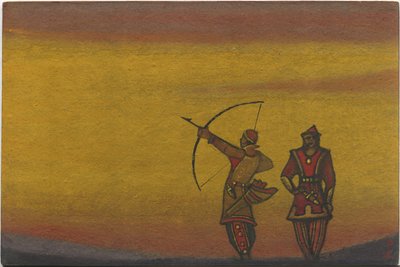Polovtsians, en med sløjfe, kostumedesign til "Polovtsian Dances" fra Borodins opera "Prince Igor", 1943 af Nicholas Roerich