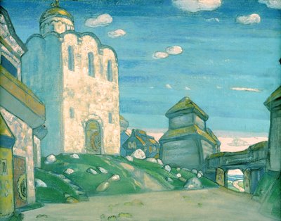 Scenedesign til Alexander Borodins opera "Prins Igor", 1908 af Nicholas Roerich