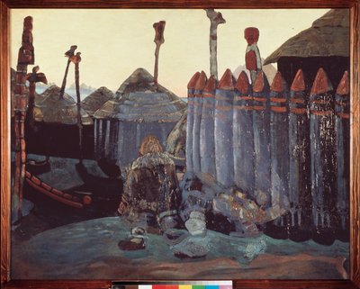 En hedensk høj. (Middelalderen, Ukraine). Værk af Nicolas (Nicholas) Roerich (1874-1947), tempera på pap af Nicholas Roerich