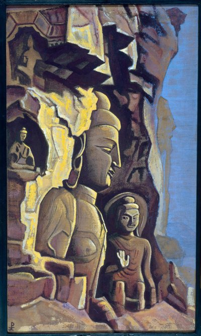 Yungang (Kina). Værk af Nicolas (Nicholas) Roerich (1874-1947), tempera på lærred af Nicholas Roerich