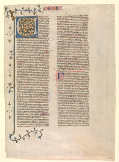 Indledende V fra kommentaren til Nehemias, et af seks illustrerede blade..., ca. 1360-1380. af Nicholas of Lyra