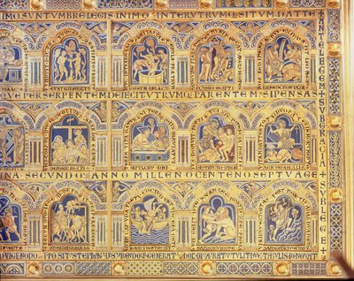 Verdun-alteret, med bibelske scener, 1181 (emaljearbejde) (højre del af det centrale panel) (for de andre paneler se 146819, 146820 og 146822) af Nicholas of Verdun