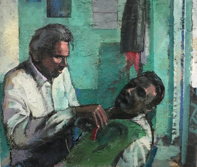 Barbershop, 2017-23 (olie på plade) af Nick Williams