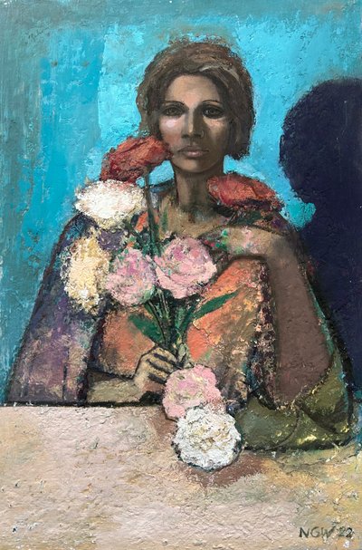 Flowergirl, 2022-23 (olie på plade) af Nick Williams
