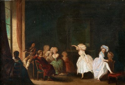 Danseskole af Niklas Lafrensen, kendt som Nicolas Lavreince eller Lavrince (1737-1807). Olie på træ, størrelse: 26,5x40, , Privat Samling af Niclas II Lafrensen