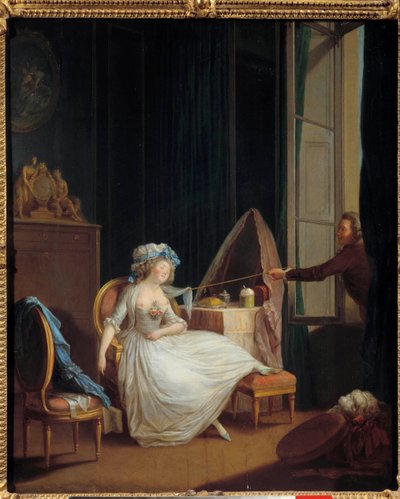 Letsindig kærlighed En mand opdager brystet på en ung kvinde, der sover på hendes bryst. Maleri af Niklas Lavreince (1737-1807). Paris fra det 18. århundrede. Musee Cognacq Jay af Niclas II Lafrensen