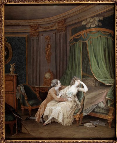 Sen omvendelse En mand bekender sandsynligvis en vantro til sin forlovede, der besvimer. Maleri af Niklas Lavreince (1737-1807) Paris fra det 18. århundrede, Musee Cognacq Jay af Niclas II Lafrensen