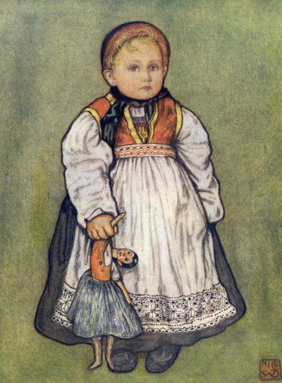 Norge: A Baby of Telemarken (farve litho) af Nico Jungman