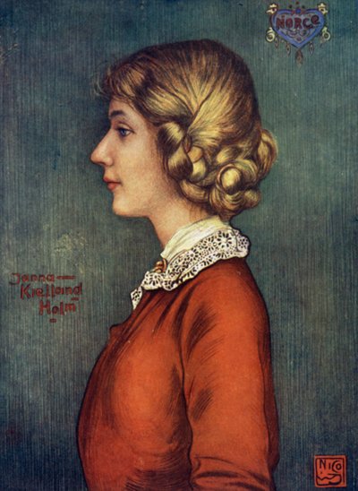 Norge: A Fair Maiden of North Bergen (farve litho) af Nico Jungman
