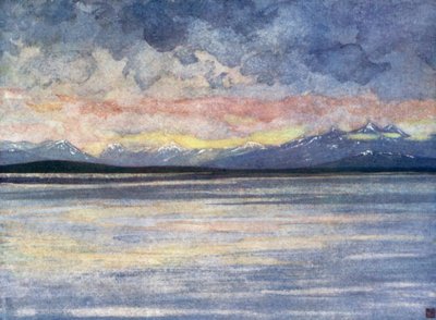 Norge: Bjerge og fjord mod Molde (farve litho) af Nico Jungman