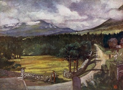 Norge: Sneklædte bjerge ved Aune (farve litho) af Nico Jungman