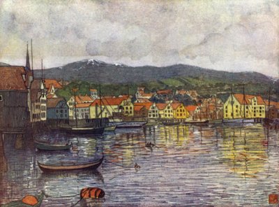 Norge: Byen Molde (farve litho) af Nico Jungman