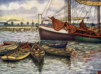 Norge: Trondhjem, Gamle både (farve litho) af Nico Jungman