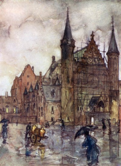 Binnenhof, Haag (farve litho) af Nico Jungman