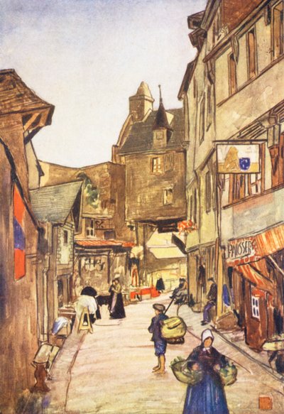 A Street, Mont St Michel (farvelitografi) af Nico Jungmann