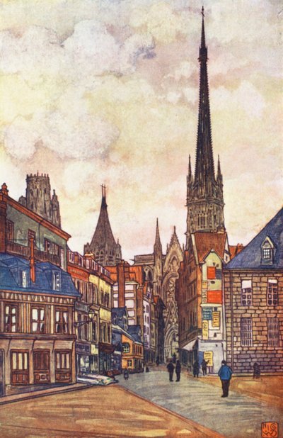 En gade i Rouen (farvelitografi) af Nico Jungmann