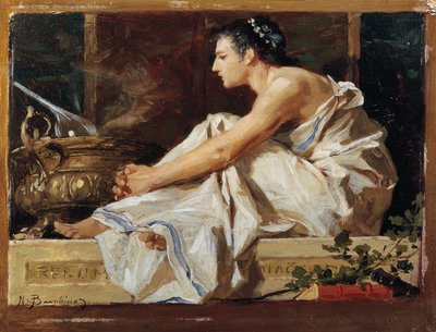 Studie til geografi, af Nicolo Barabino (1832-1891), olie på panel af Nicolo Barabino