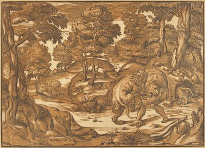 Hercules og Nemean Lion af Nicolò Boldrini, after Raphael