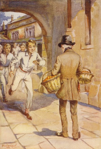 Der var et sus af små drenge på den lille bleg-ansigtede mand (farve litho) af Nicol Laidlaw