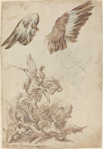 Studier til Saint Michael, der besejrer Rebel Angels af Nicolò Ricciolini