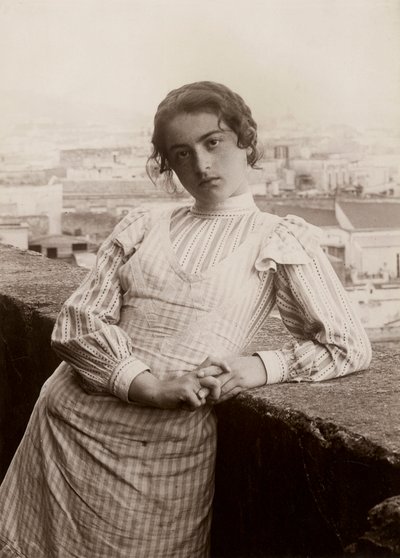 Ung kvinde på en terrasse, Napoli af Nicola Biondi