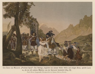 Scener fra Alessandro Manzonis roman I Promessi Sposi (farvelitografi) af Nicola Cianfanelli