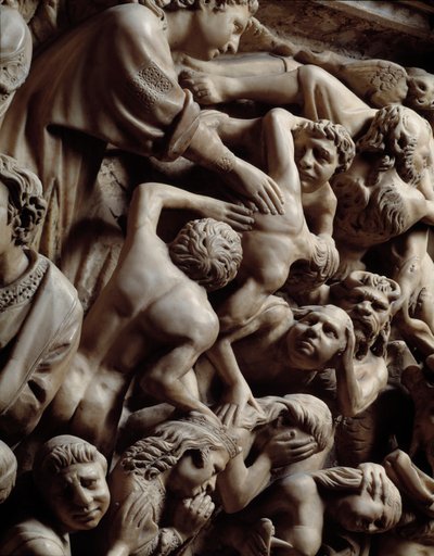 Gotisk kunst: Sidste dom, Forbandet i helvede, Detalje af relieffer af prædikestol af Nicola Pisano