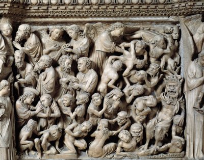 Gotisk kunst: Sidste dom, Damned in hell, detalje af relieffer af prædikestol af Nicola Pisano