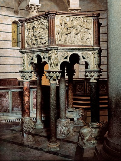 Marmorprædikestol af en kirke, i dåbskapellet i Pisa 1260 (lavt relief) af Nicola Pisano