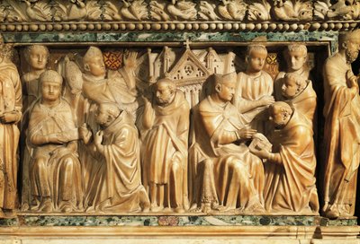 Relief, der viser godkendelse af orden af pave Innocentius III af Nicola Pisano