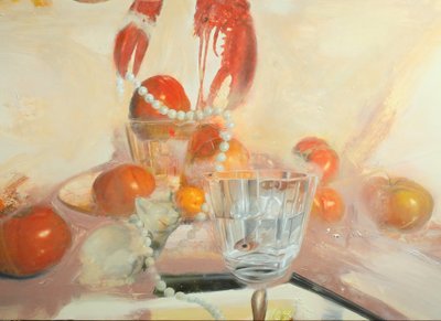 Kat med fisk, 2011 (olie på lærred) af Nicola Pucci