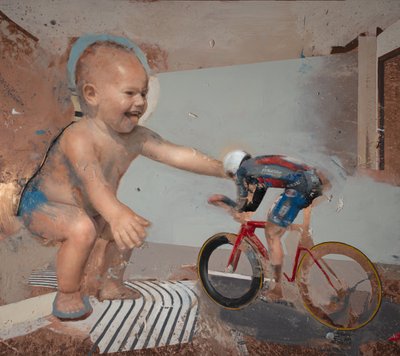 Børnecyklist II, 2023 (olie på kobber) af Nicola Pucci