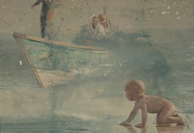 Barn på stranden, 2016 (olie på lærred) af Nicola Pucci