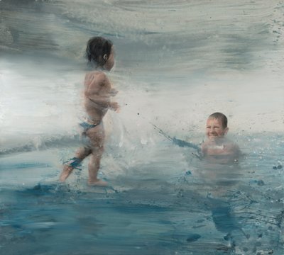 Børn på havet, 2015 (olie på lærred) af Nicola Pucci