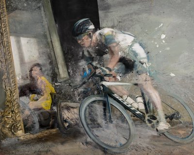 Cyklist med spejl, 2021 (olie på lærred) af Nicola Pucci