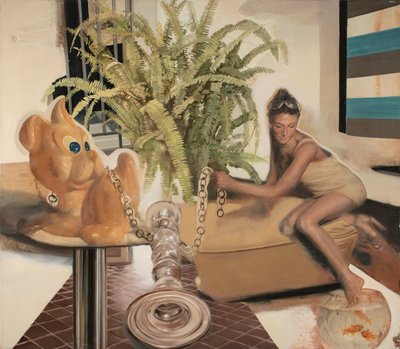 Pige med en gul hund, 2011 (olie på lærred) af Nicola Pucci