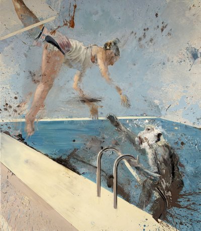 Abe med trapezkunstner, 2021 (olie på lærred) af Nicola Pucci