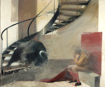 Trappetyr med tyrefægter I, 2013 (olie på lærred) af Nicola Pucci
