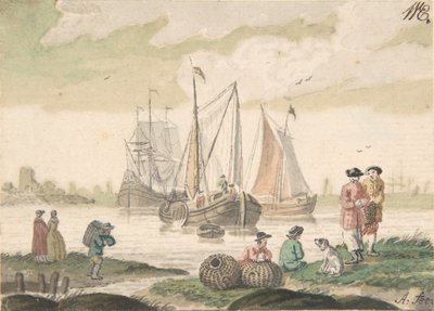 Havlandskab med syv figurer og en hund, 1733-93. af Nicolaas Aartman