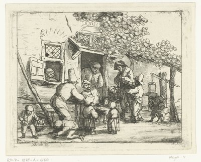 To gademusikanter foran et hus af Nicolaas Albrecht