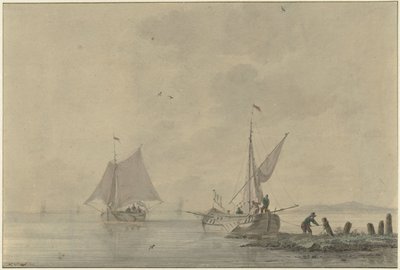 Stille indre vandvej med en fortøjningsbåd af Nicolaas Wicart