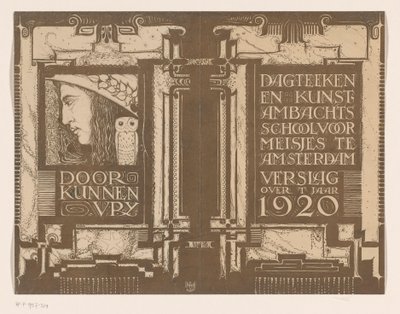 Banddesign til: Dagens rapport Tegne- og kunsthåndværksskole for piger i Amsterdam omkring år 1920 af Nicolaas van de Vecht