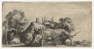 Landskab med en brønd og en vogn af Nicolaes Anthoni Flinck (attributed to)
