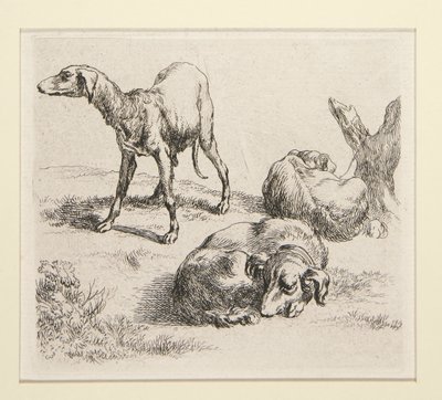2 raderinger fra The Set of Various Animals, med manden under træerne, den såkaldte Mand af Nicolaes Berchem