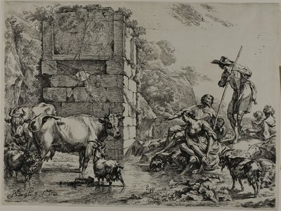 Ko drikker af Nicolaes Berchem